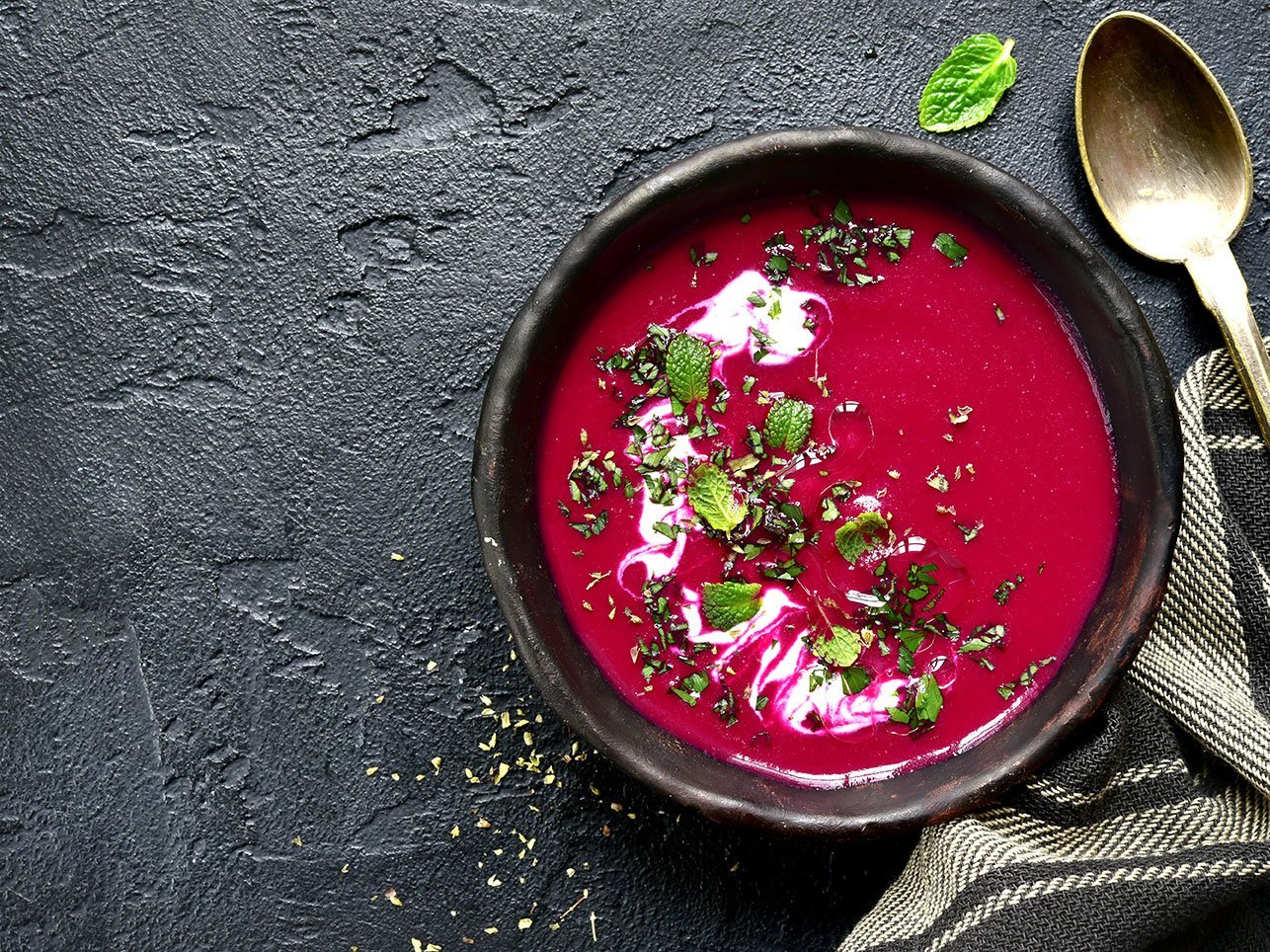 Beetroot Creamy Soup.top View With Copy Space.