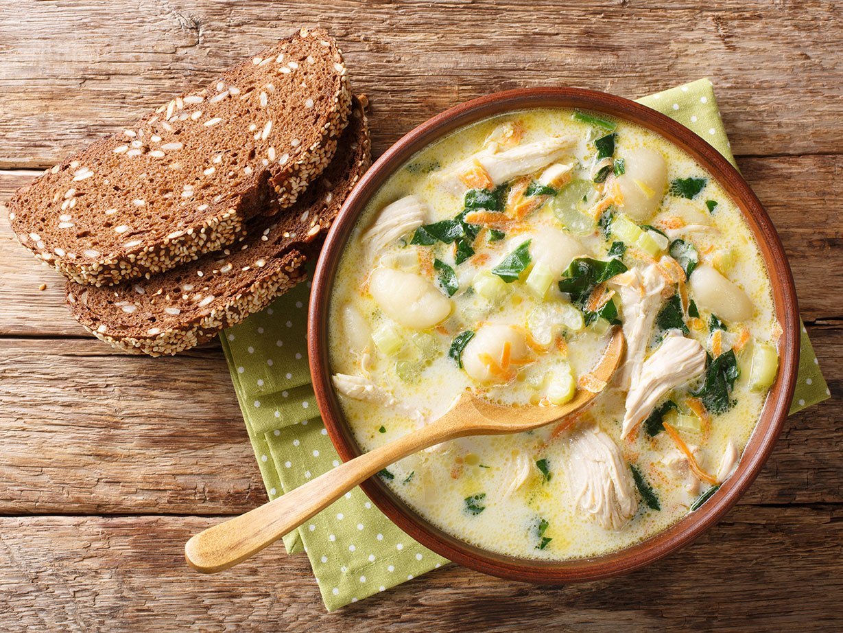 Homemade Italian Cream Soup With Gnocchi, Chicken And Spinach Se