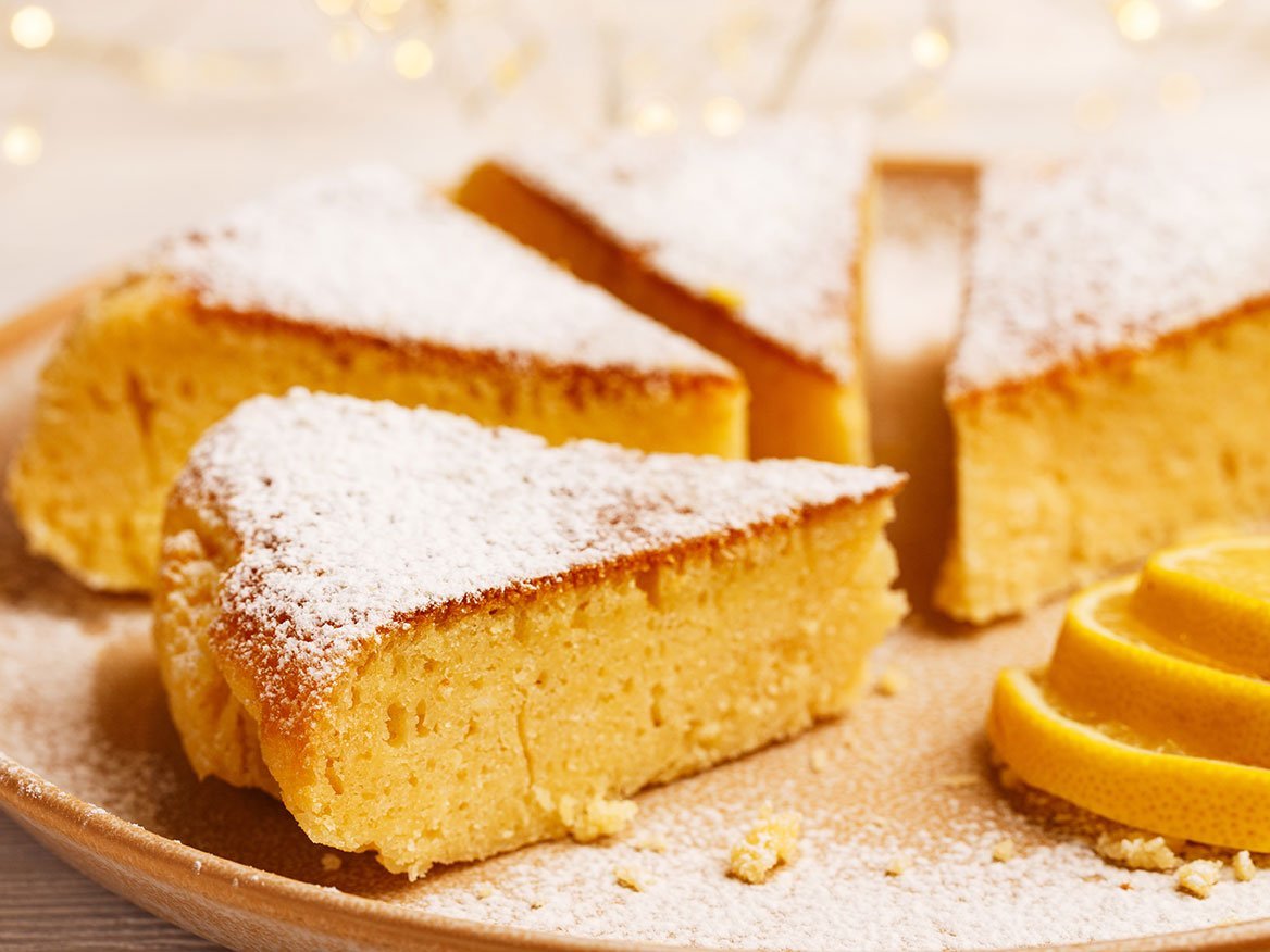 Citrus Lemon Cake With Sugar Powder On Plate