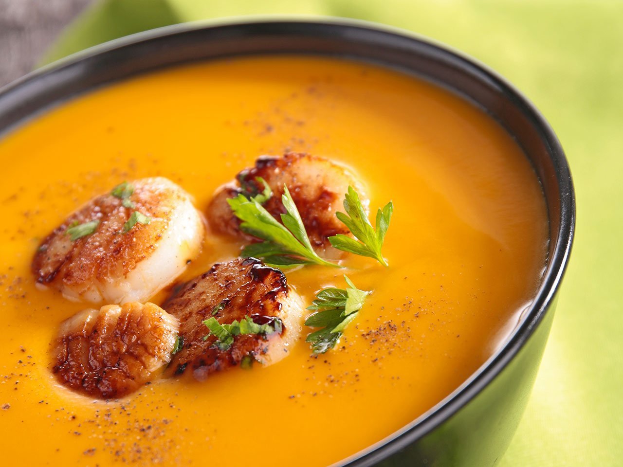 Cream Of Pumpkin Soup With Scallops