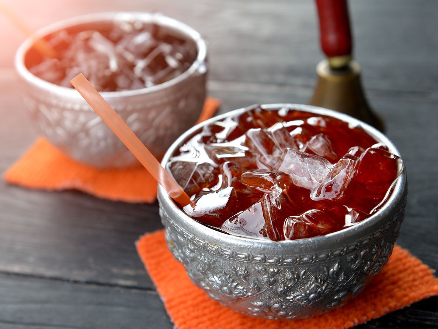 Black Or Red Thai Ice Tea Drink In The Silver Bowl .
