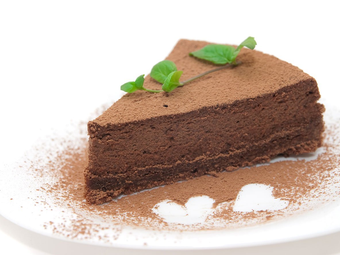 Chocolate Cheesecake Decorated With Mint Sprig