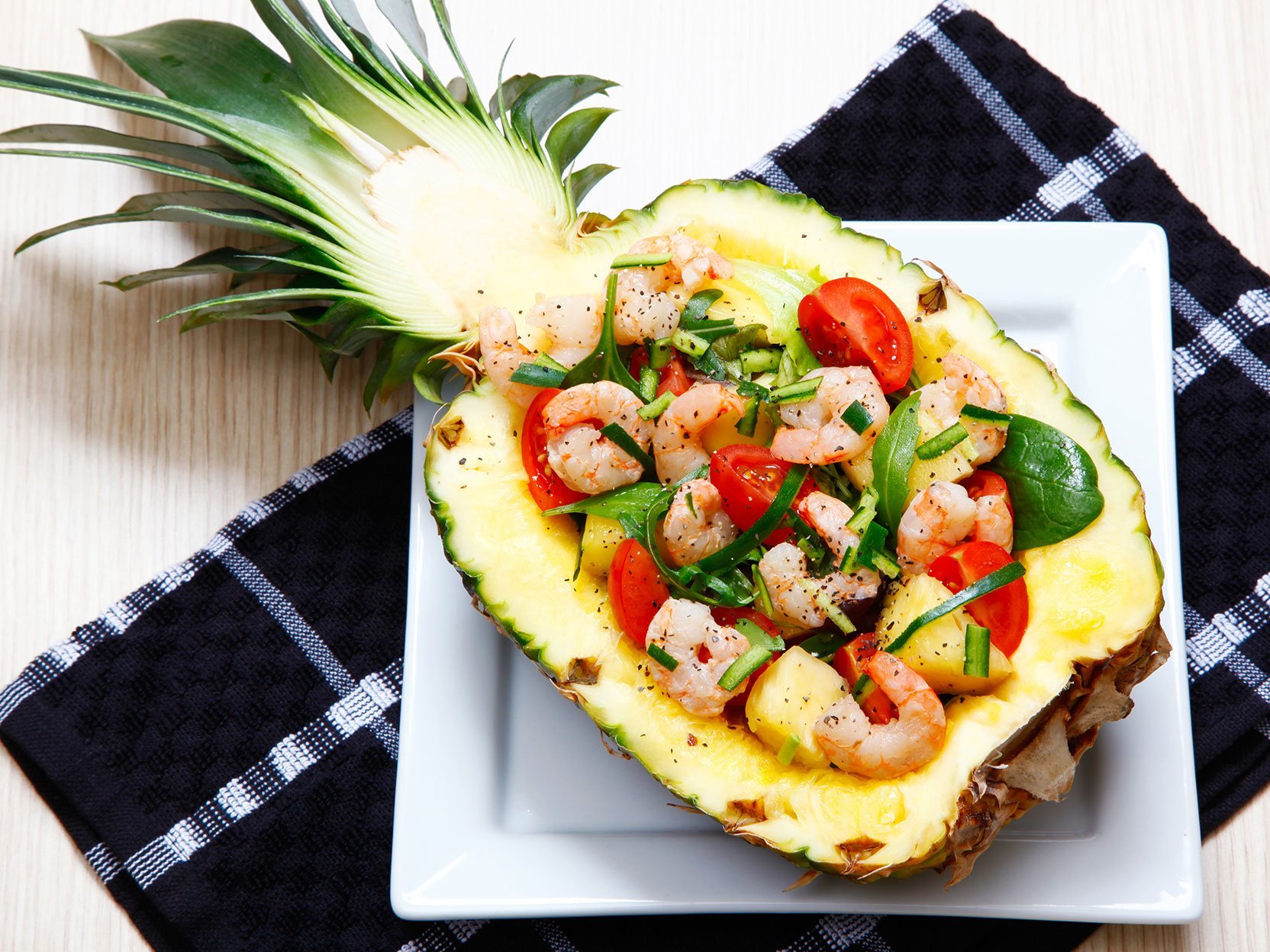 Shrimps Salad In A Pineapple