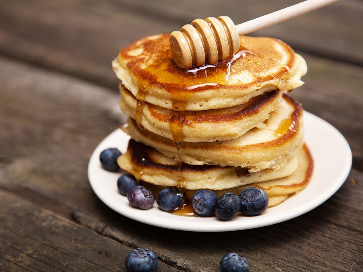 Delicious Pancakes With Blueberry And Honey