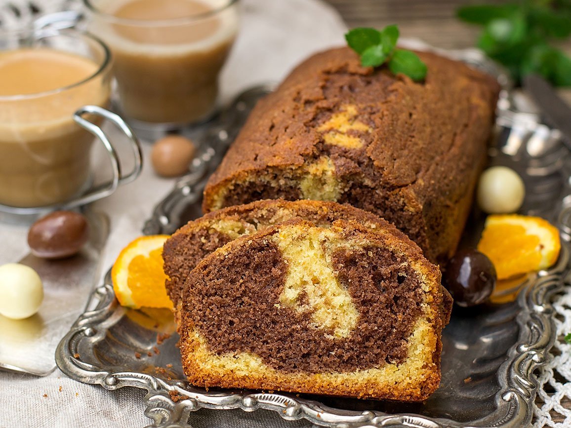 Chocolate And Orange Marble Cake Served With Coffee