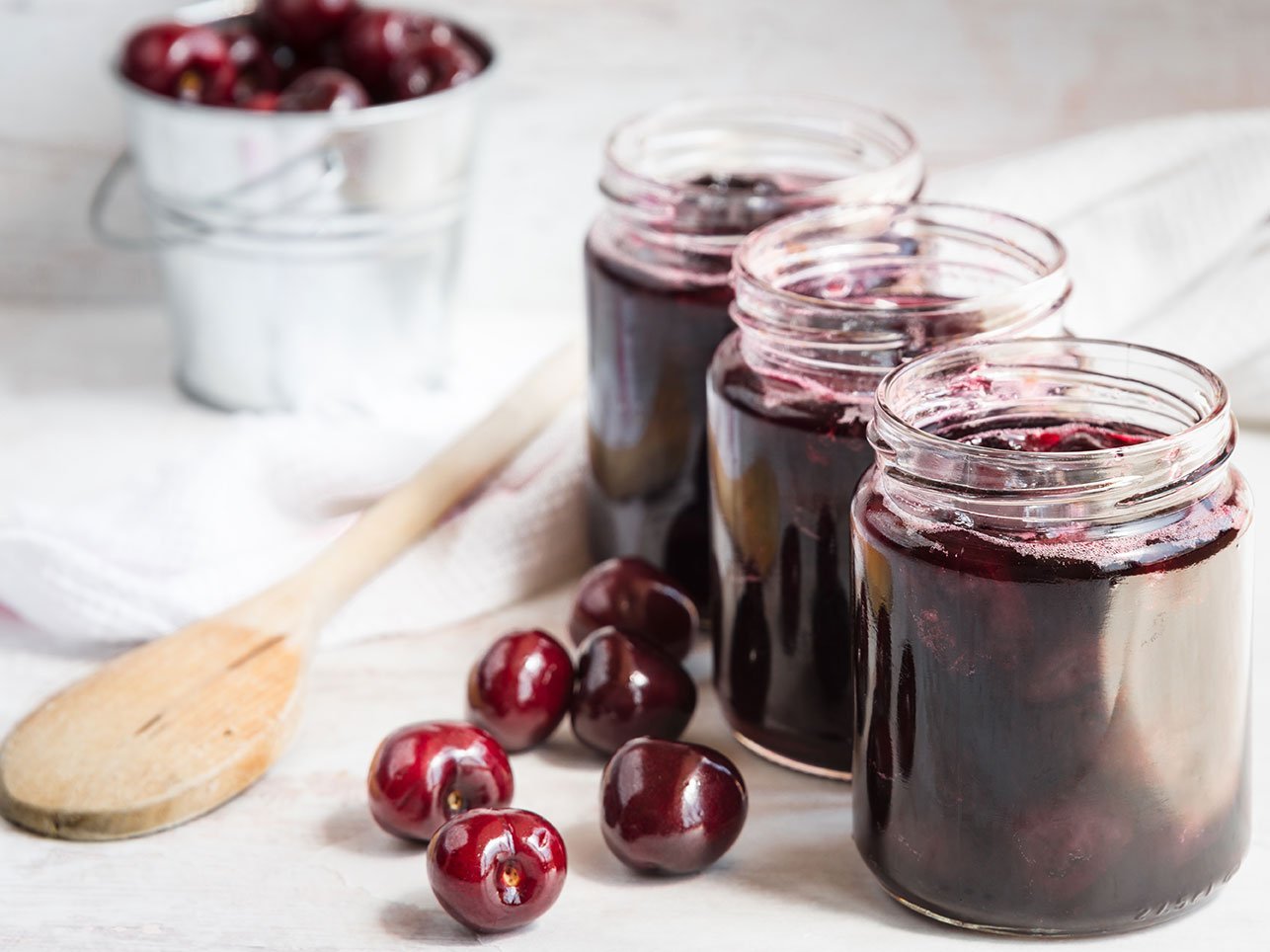 Jars With Freshly Homemade Cherry Jam