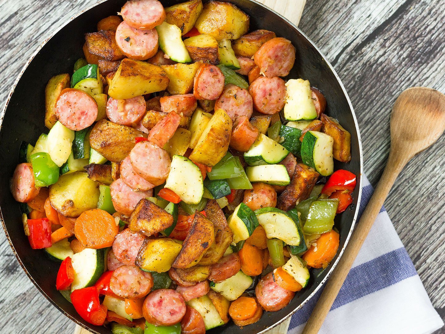 One Pot Sausage With Colorful Vegetables, Top View