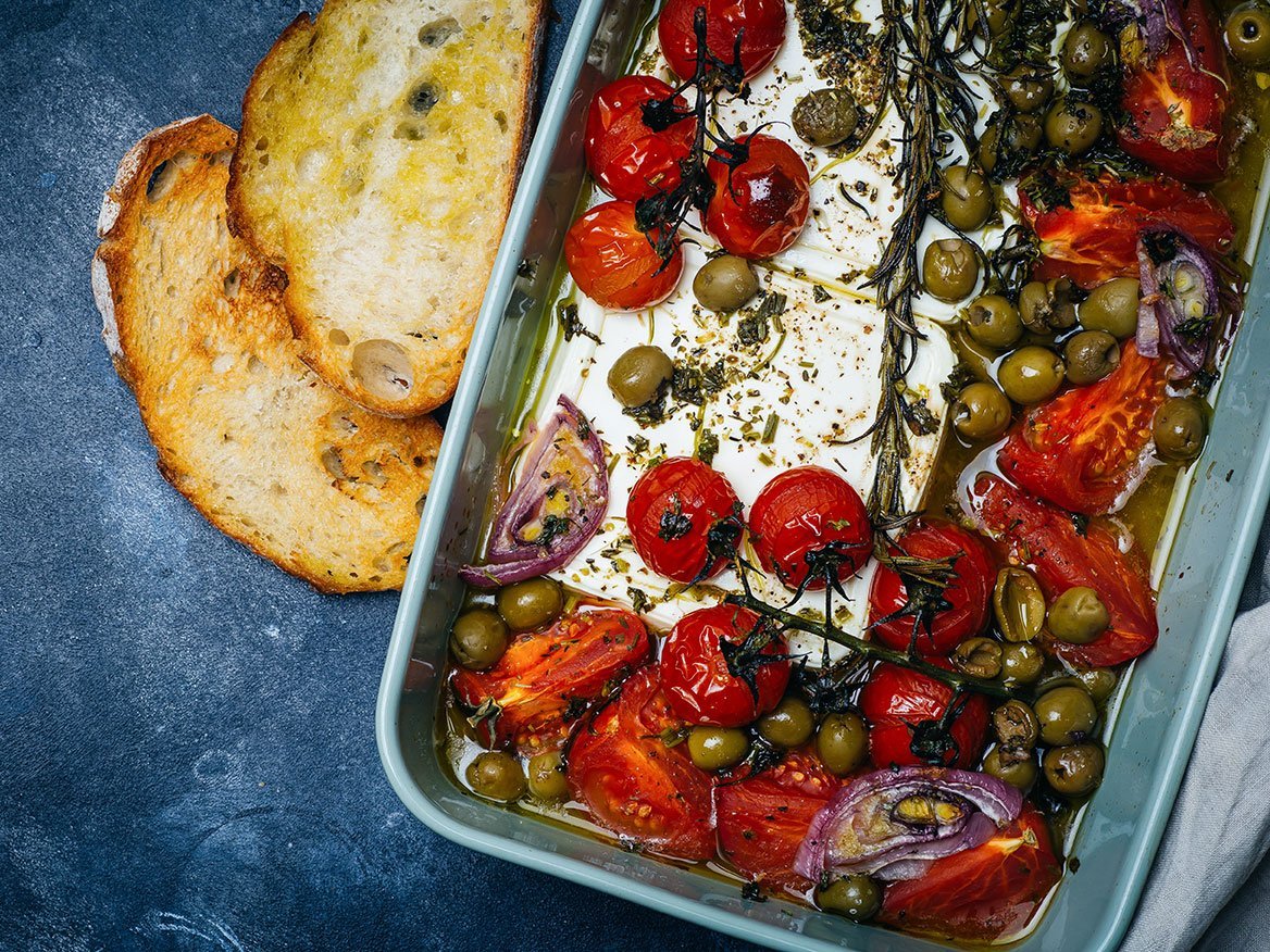 Baked Vegetables With Feta Cheese, Olives, Onions, Provencal Her