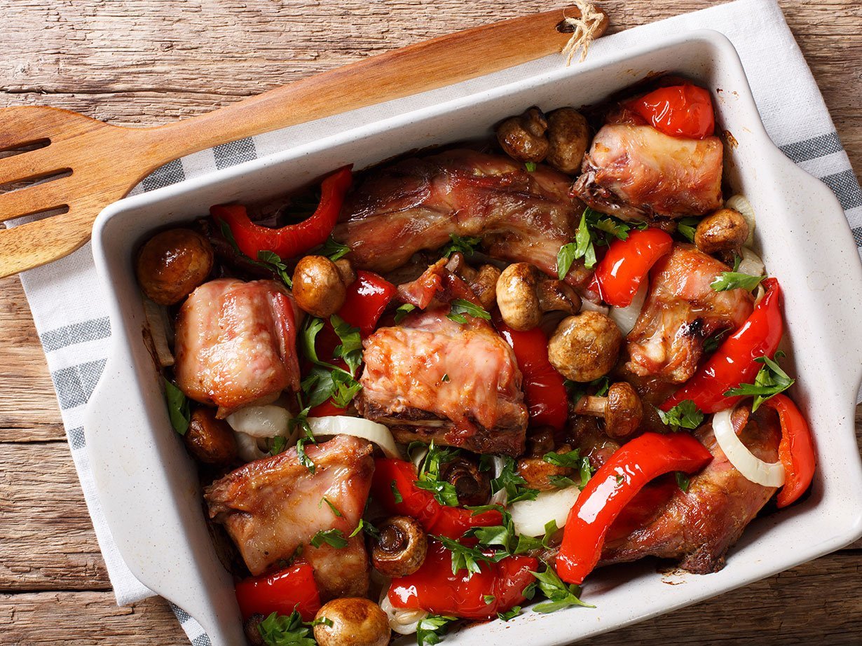 Delicious Healthy Rabbit Baked With Mushrooms And Vegetables Clo