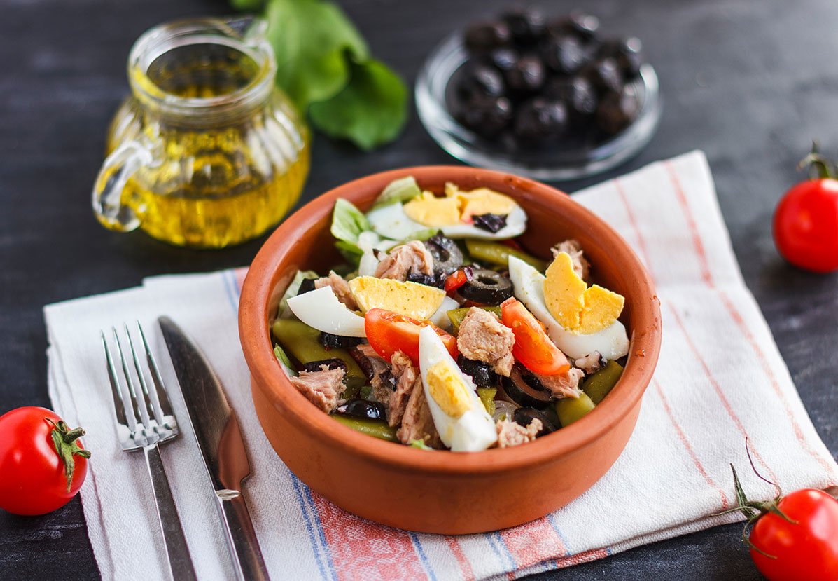 Nicoise Salad With Tuna, Green Beans, Basil And Fresh Vegetables