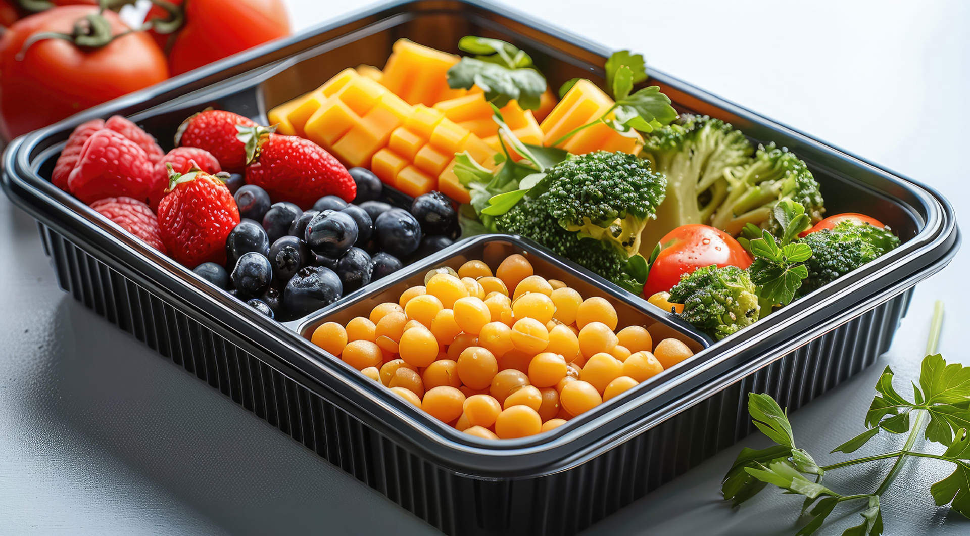 School Lunchbox, An Open School Lunchbox With A Healthy Meal, Isolated On White Background. Generative Ai.