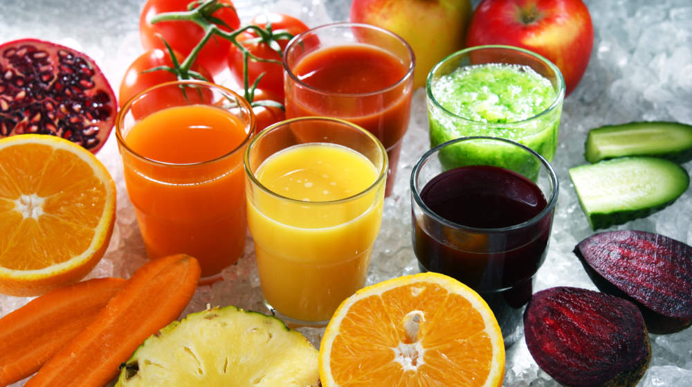 Glasses With Fresh Organic Vegetable And Fruit Juices