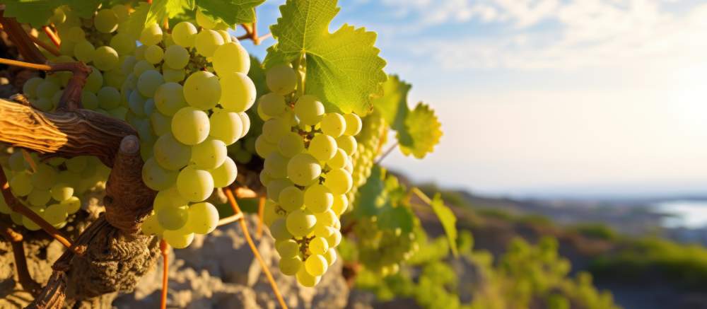 Assyrtiko Native Grape On Santorini Island Greece With Copyspace For Text