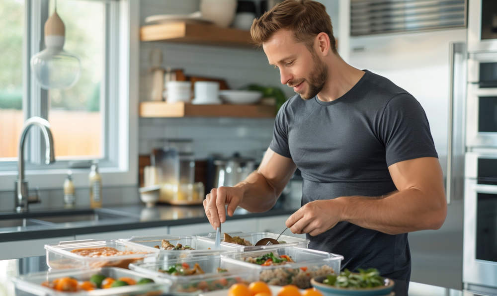 Woman Prepping Different Type Of Foods In Plastic And Glass Boxes In The Fridge As A Weekly Healthy Meal Prep Waiting For The Lunch