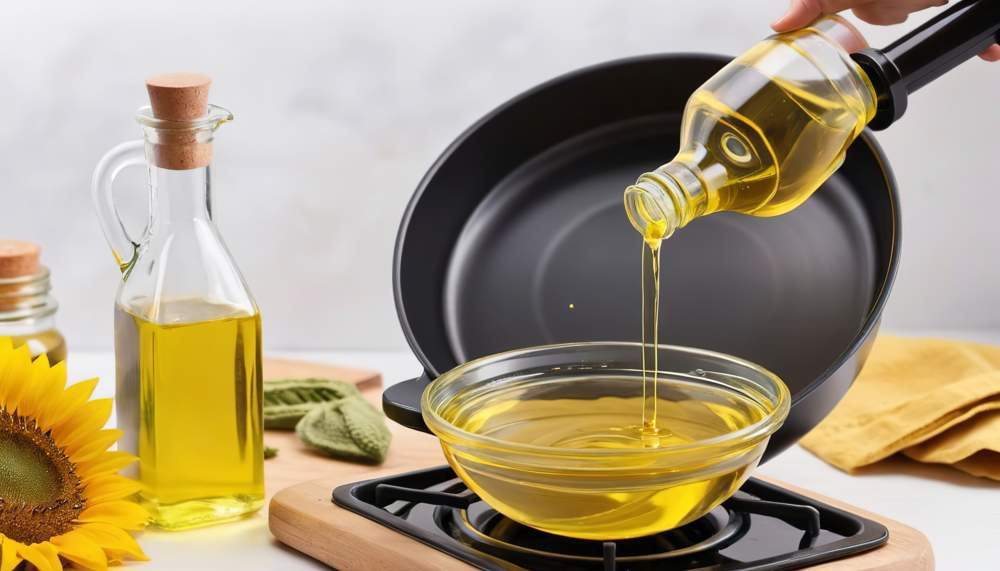 Pouring Sunflower Oil In A Pan