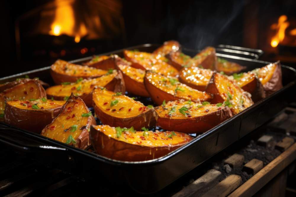 Organic Sweet Potatoes Baked In Sliced ??oven Famous Snack In Japan In The Fal, Generative Ia