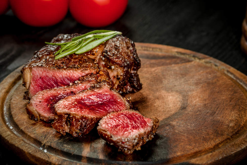 Grill Juicy Beef Steak With Salt Pepper And Rosemary.