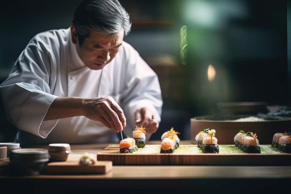 Japanese Senior Chef Making Omakase Food