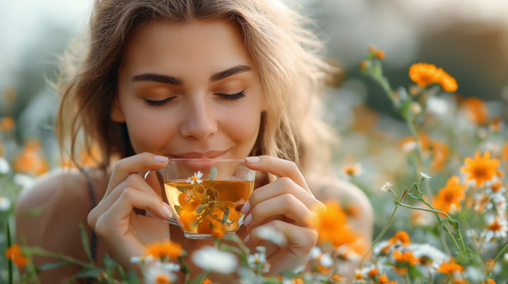 Ai Generated Illustration Of A Beautiful Woman Drinking A Cup Of Herbal Tea