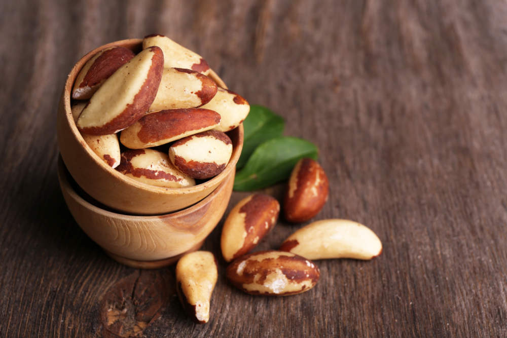 Tasty Brasil Nuts On Wooden Background