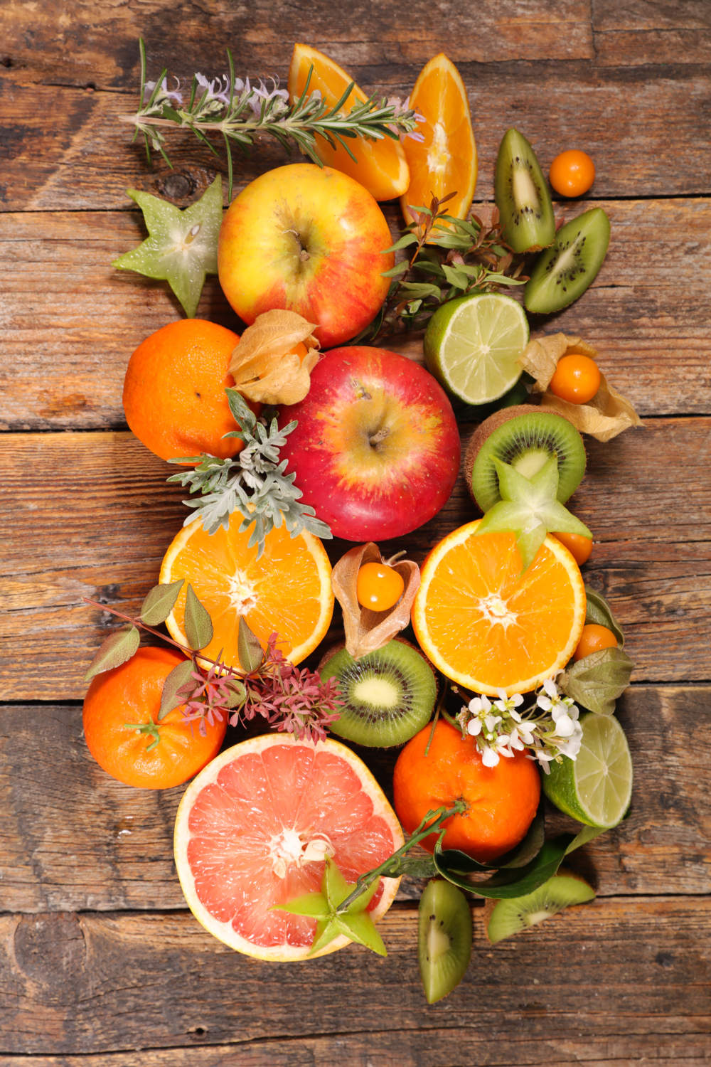 Assorted Of Fruit, Orange Kiwi Lemon Grapefruit And Apple