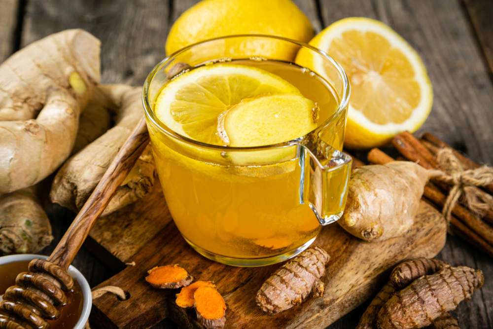 Fall Immune System Booster Ginger And Turmeric Tea And Ingredients