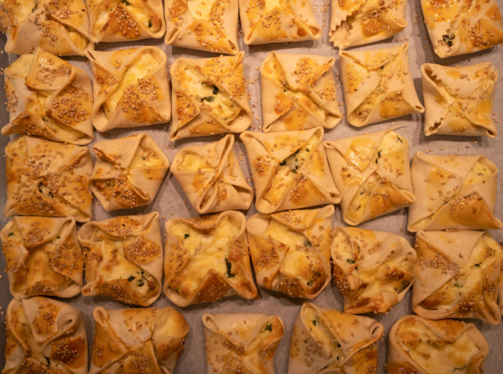 Kalitsounia Kaltsounia Pies Traditional Cretan Dough With Mizithra Cheese Background. Above View.