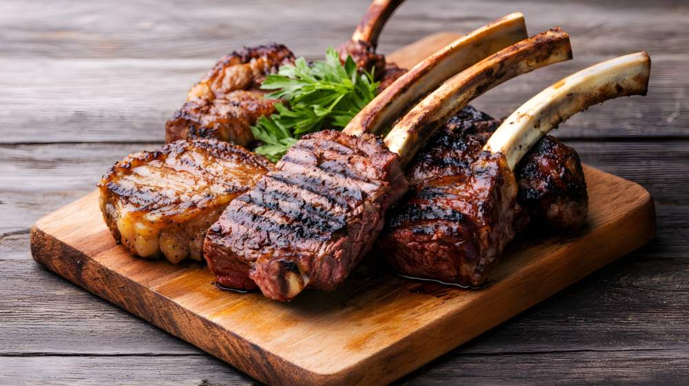 South African Grilled Meat Platter On Wooden Board