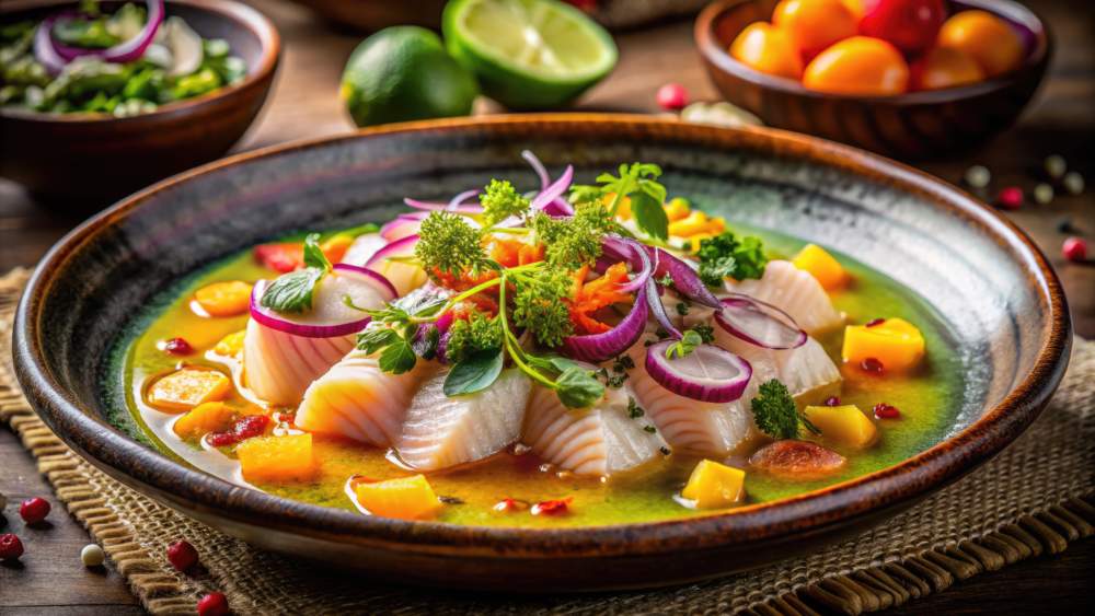 Delicious Peruvian Nikkei Tiradito: A Culinary Masterpiece Beautifully Photographed In Low Light.