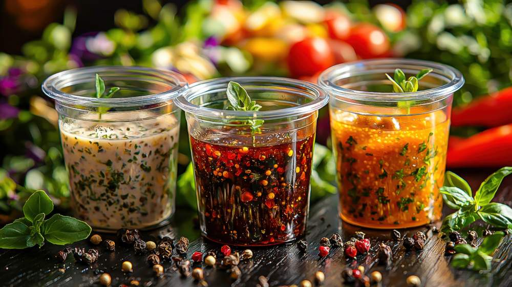 Homemade Salad Dressings And Sauces In Bottles Including Honey Vinaigrette Mustard Spice Oil And Mayo Perfect For Elevating Your Food Experience