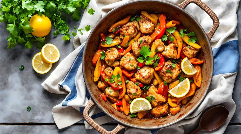 Tigania Traditional Greek Pork Skillet With Lemon And Herbs (greek Cuisine) Tigania Traditional Greek Pork Skillet With Lemon And Herbs (greek Cuisine)