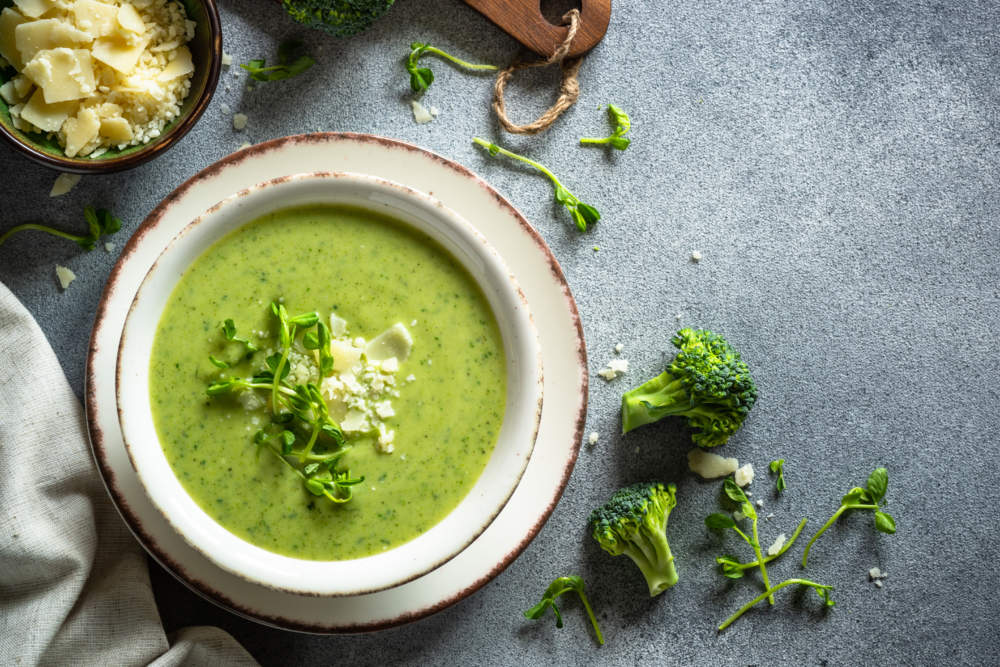 Broccoli Cream Soup With Cream And Parmesan.